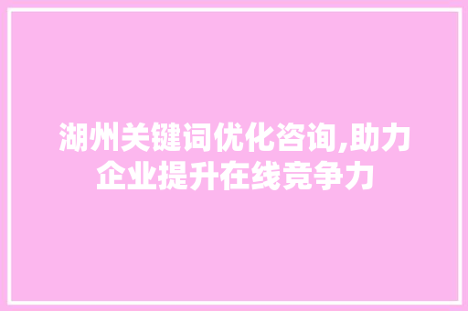 湖州关键词优化咨询,助力企业提升在线竞争力 必应SEO