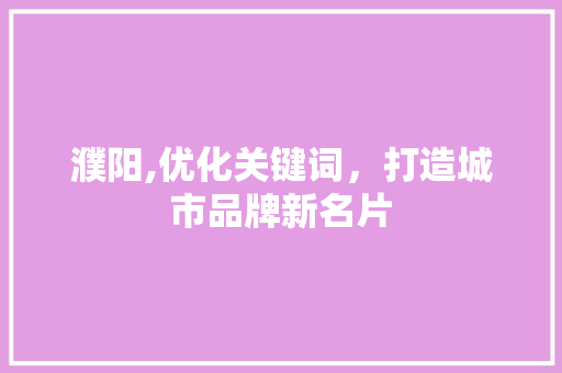 濮阳,优化关键词，打造城市品牌新名片