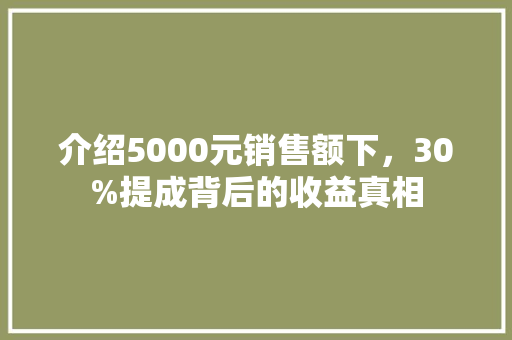 介绍5000元销售额下，30%提成背后的收益真相
