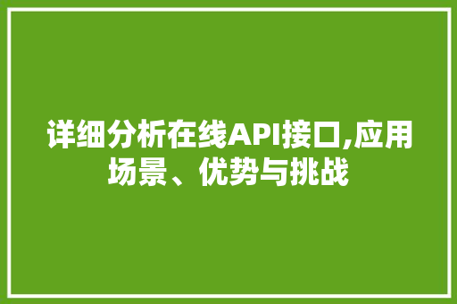 详细分析在线API接口,应用场景、优势与挑战 搜狗SEO