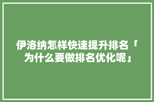 伊洛纳怎样快速提升排名「为什么要做排名优化呢」 伊洛纳怎样快速提升排名「为什么要做排名优化呢」 GoogleSEO