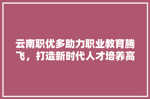 云南职优多助力职业教育腾飞，打造新时代人才培养高地 神马SEO