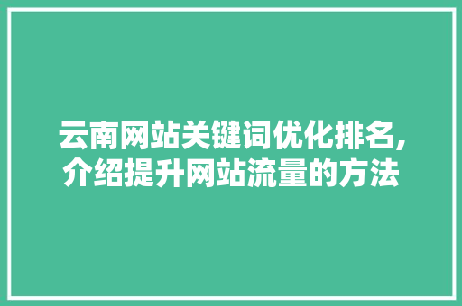 云南网站关键词优化排名,介绍提升网站流量的方法 百度SEO