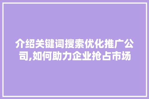 介绍关键词搜索优化推广公司,如何助力企业抢占市场先机 百度SEO
