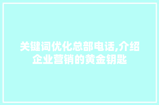 关键词优化总部电话,介绍企业营销的黄金钥匙 未命名