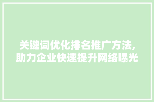 关键词优化排名推广方法,助力企业快速提升网络曝光度 搜狗SEO