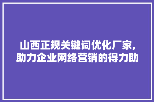 山西正规关键词优化厂家,助力企业网络营销的得力助手 百度SEO