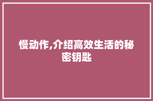 慢动作,介绍高效生活的秘密钥匙