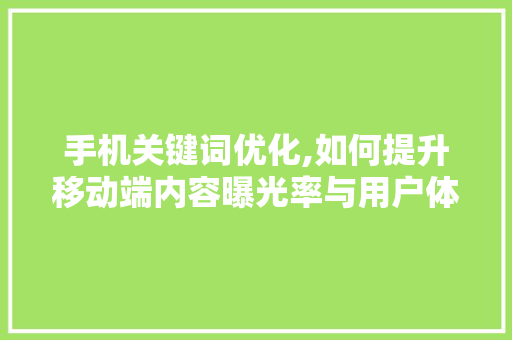 手机关键词优化,如何提升移动端内容曝光率与用户体验 神马SEO