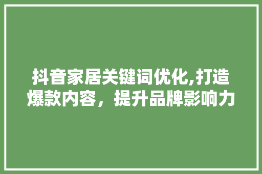 抖音家居关键词优化,打造爆款内容，提升品牌影响力 未命名