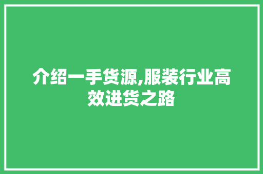 介绍一手货源,服装行业高效进货之路 GoogleSEO
