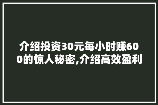 介绍投资30元每小时赚600的惊人秘密,介绍高效盈利之路 百度SEO