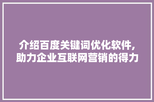 介绍百度关键词优化软件,助力企业互联网营销的得力助手 GoogleSEO