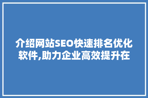 介绍网站SEO快速排名优化软件,助力企业高效提升在线竞争力