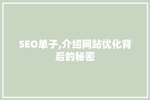 SEO单子,介绍网站优化背后的秘密