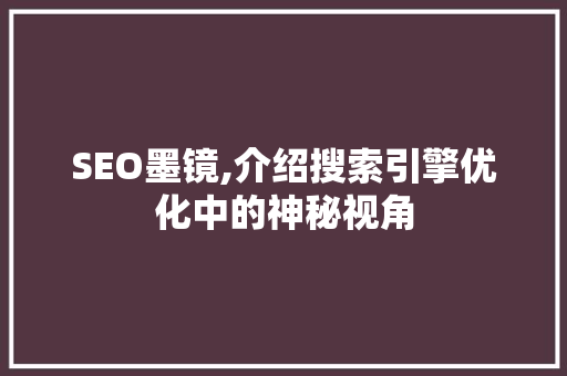 SEO墨镜,介绍搜索引擎优化中的神秘视角