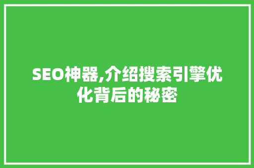 SEO神器,介绍搜索引擎优化背后的秘密 GoogleSEO