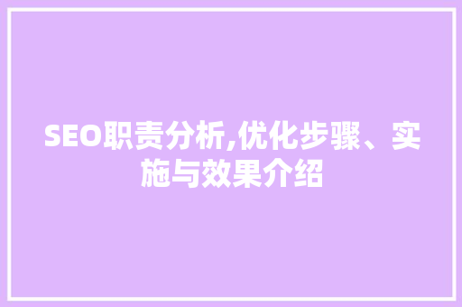 SEO职责分析,优化步骤、实施与效果介绍