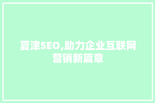 夏津SEO,助力企业互联网营销新篇章 百度SEO