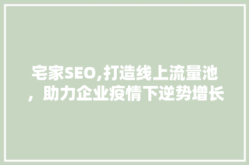 宅家SEO,打造线上流量池，助力企业疫情下逆势增长 百度SEO