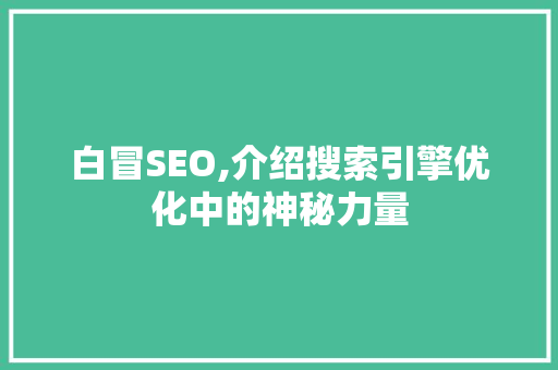 白冒SEO,介绍搜索引擎优化中的神秘力量