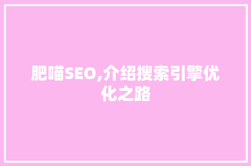 肥喵SEO,介绍搜索引擎优化之路