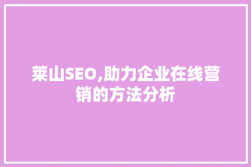 莱山SEO,助力企业在线营销的方法分析 GoogleSEO