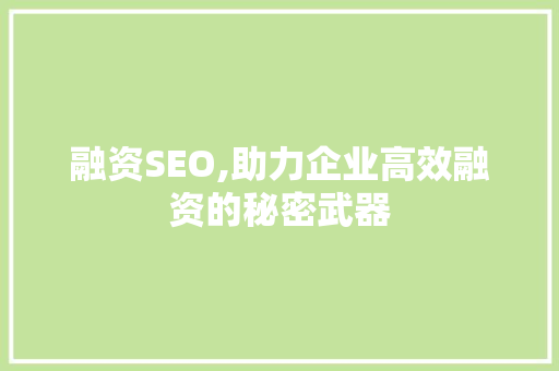 融资SEO,助力企业高效融资的秘密武器