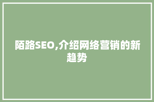 陌路SEO,介绍网络营销的新趋势