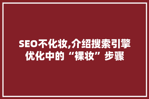 SEO不化妆,介绍搜索引擎优化中的“裸妆”步骤