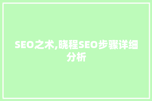 SEO之术,晓程SEO步骤详细分析