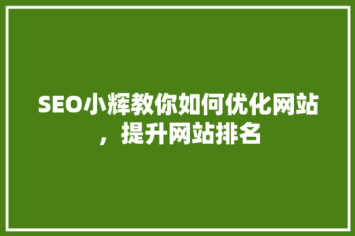 SEO小辉教你如何优化网站，提升网站排名 必应SEO