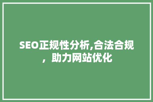 SEO正规性分析,合法合规，助力网站优化