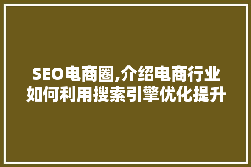 SEO电商圈,介绍电商行业如何利用搜索引擎优化提升竞争力