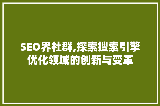 SEO界社群,探索搜索引擎优化领域的创新与变革