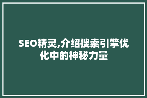 SEO精灵,介绍搜索引擎优化中的神秘力量 GoogleSEO