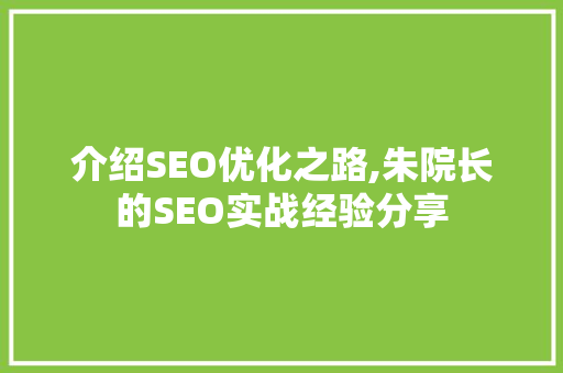 介绍SEO优化之路,朱院长的SEO实战经验分享