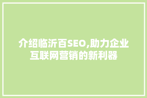 介绍临沂百SEO,助力企业互联网营销的新利器 百度SEO