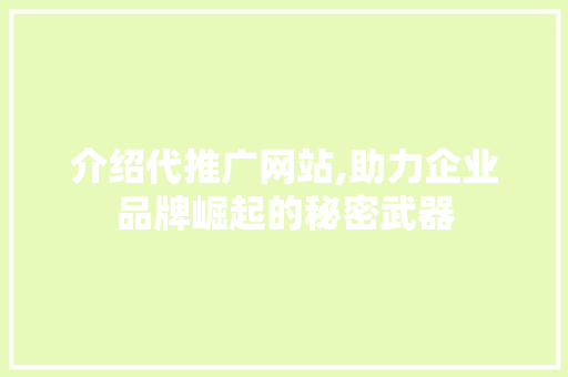 介绍代推广网站,助力企业品牌崛起的秘密武器