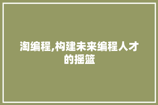 淘编程,构建未来编程人才的摇篮 神马SEO