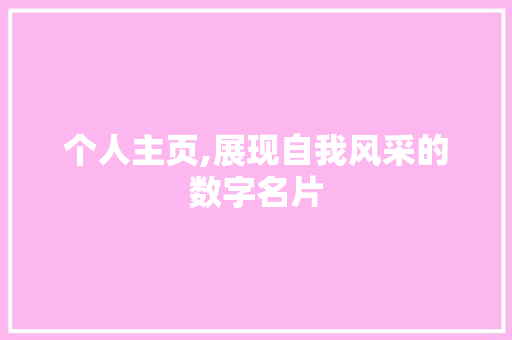 个人主页,展现自我风采的数字名片 神马SEO