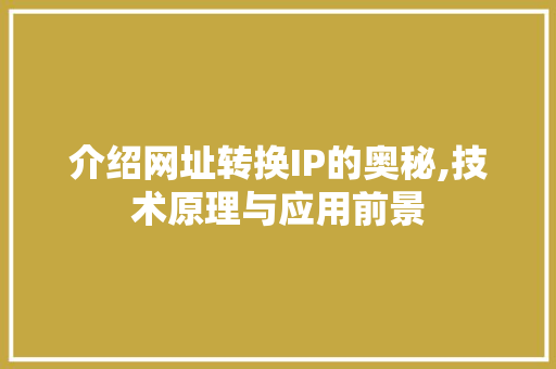 介绍网址转换IP的奥秘,技术原理与应用前景 未命名