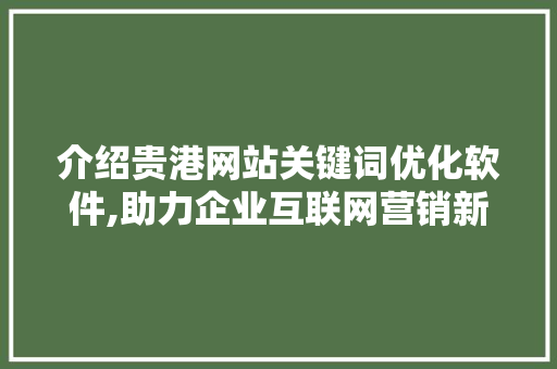 介绍贵港网站关键词优化软件,助力企业互联网营销新篇章