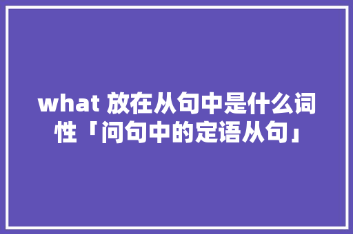 what 放在从句中是什么词性「问句中的定语从句」 what 放在从句中是什么词性「问句中的定语从句」 搜狗SEO