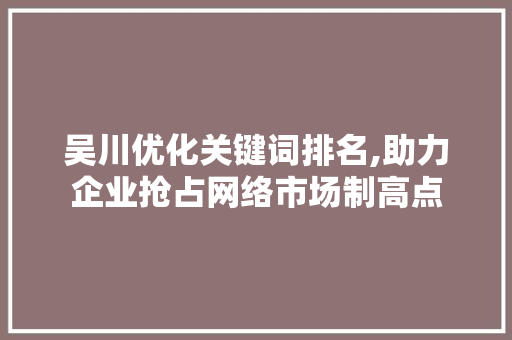 吴川优化关键词排名,助力企业抢占网络市场制高点