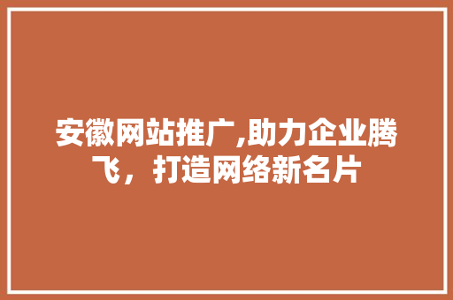安徽网站推广,助力企业腾飞，打造网络新名片 神马SEO