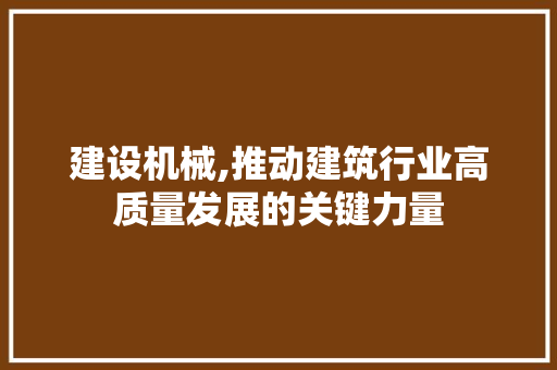 建设机械,推动建筑行业高质量发展的关键力量 神马SEO