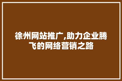 徐州网站推广,助力企业腾飞的网络营销之路 神马SEO