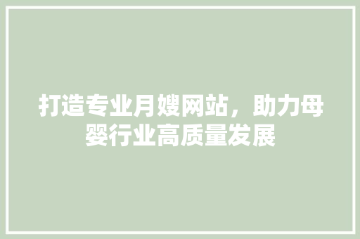 打造专业月嫂网站，助力母婴行业高质量发展 神马SEO