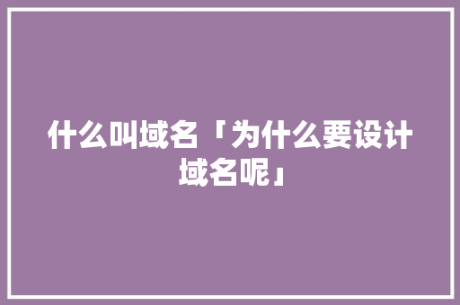 什么叫域名「为什么要设计域名呢」 什么叫域名「为什么要设计域名呢」 神马SEO